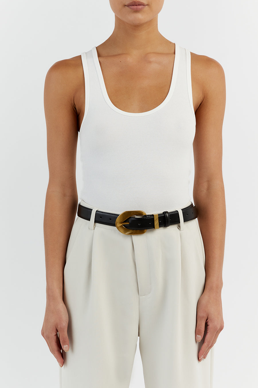 Albury Black Leather Belt with Gold Hardware – Adjustable Waist Belt