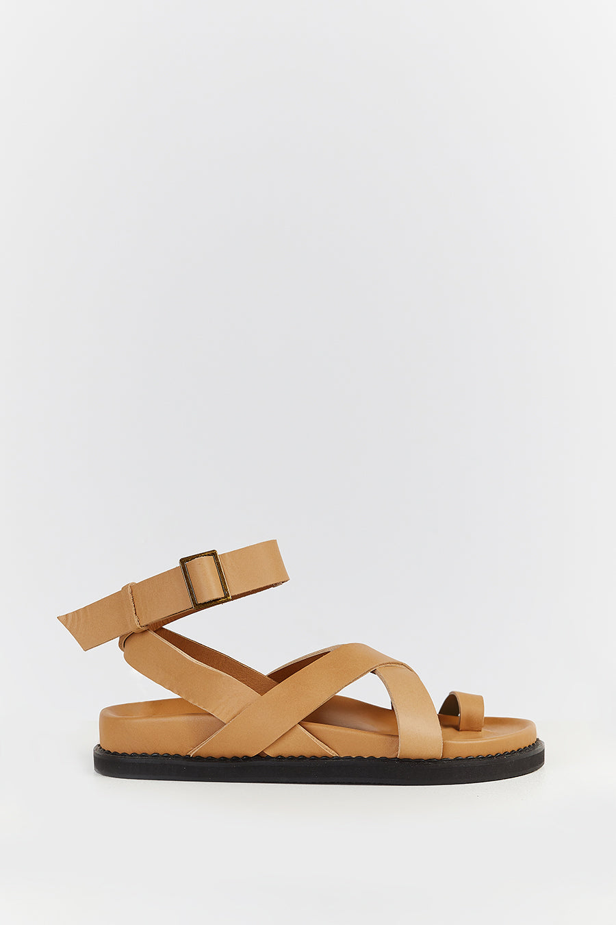 Bali Tailor Leni Leather Sandals with Ankle Strap & Brass Buckle