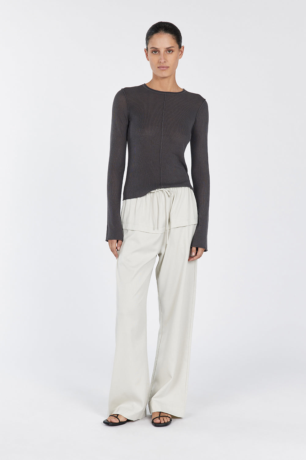 Parker Charcoal Crew Neck Long Sleeve Knit Top