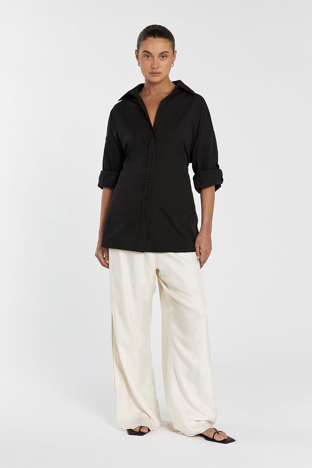 Blake Black Oversized Tie Waist Shirt with Adjustable Cuffs