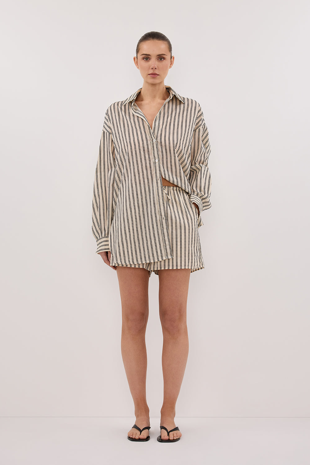 Ellie Cream Stripe Drawstring Boxer Shorts - Relaxed Fit