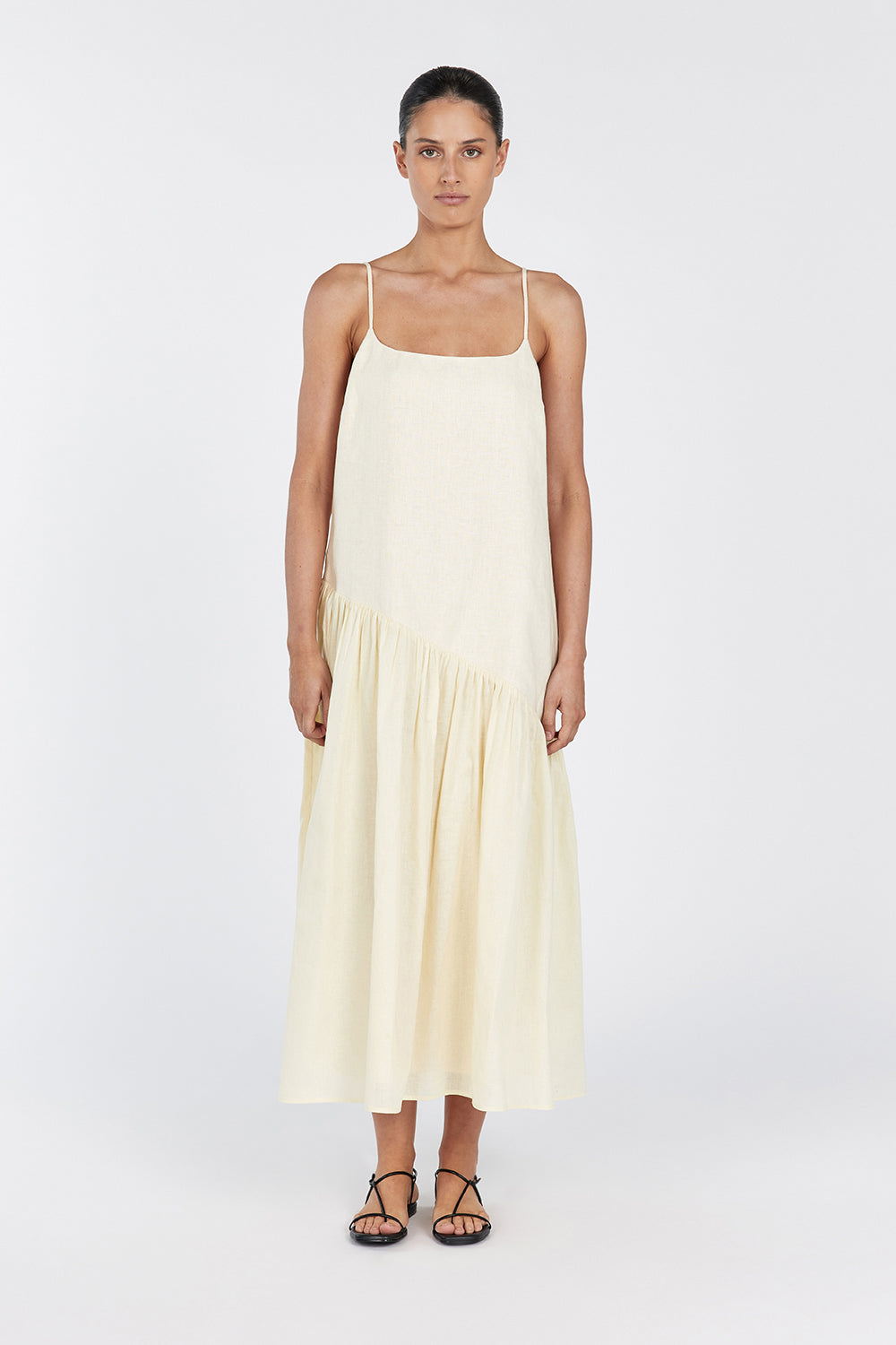NOAH Linen Asymmetrical Midi Dress with Adjustable Straps