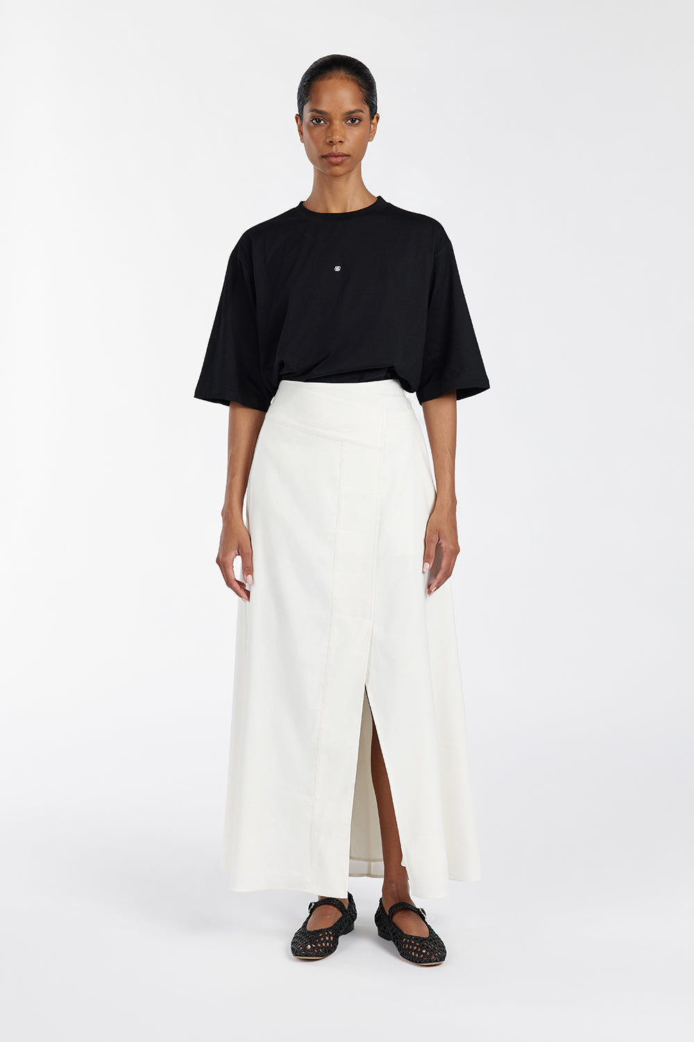 Gemma Linen Wrap Midi Skirt in Off White - Asymmetric Design