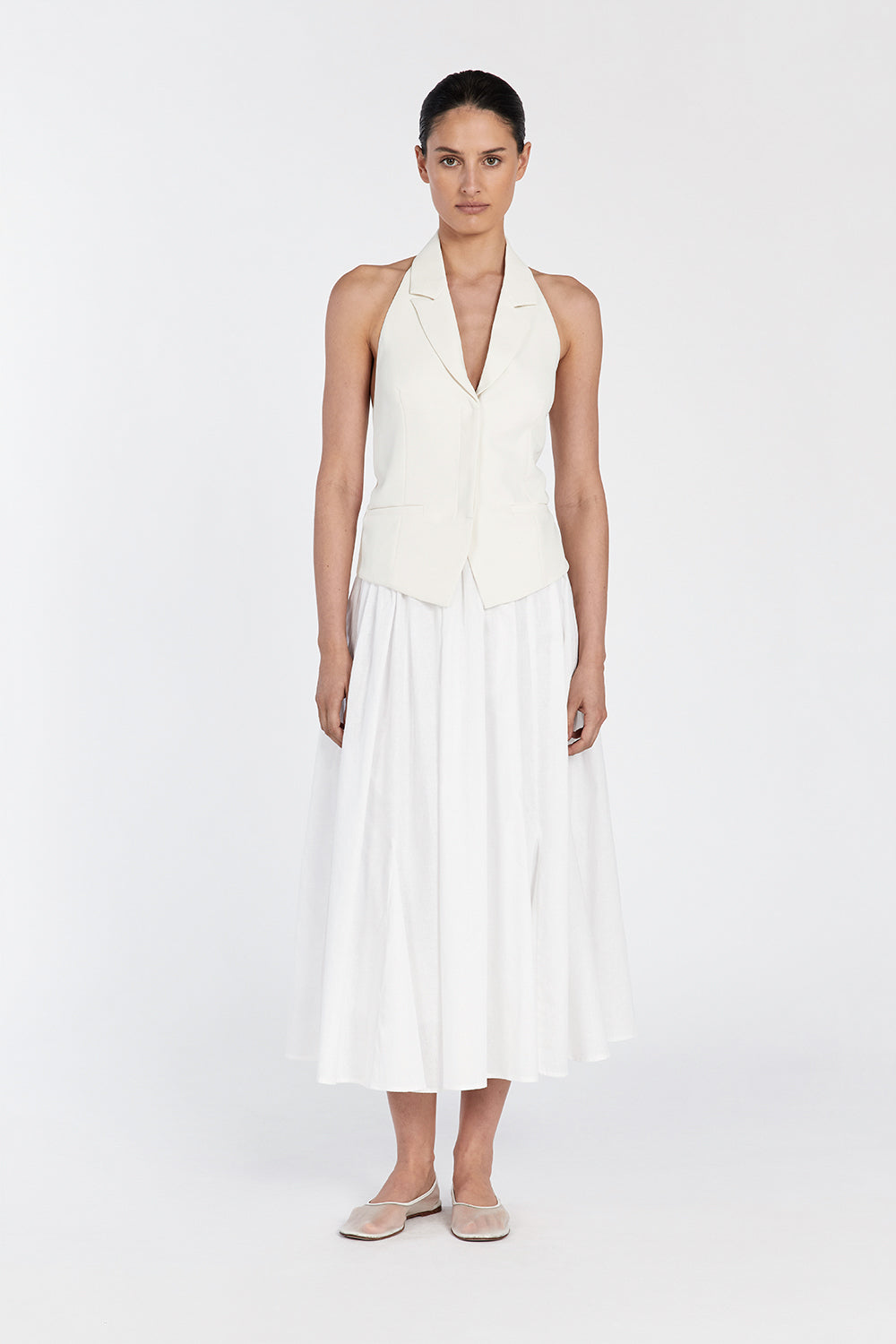 Liberty Cream Halter Vest Top - Slim Fit with Adjustable Back Ties