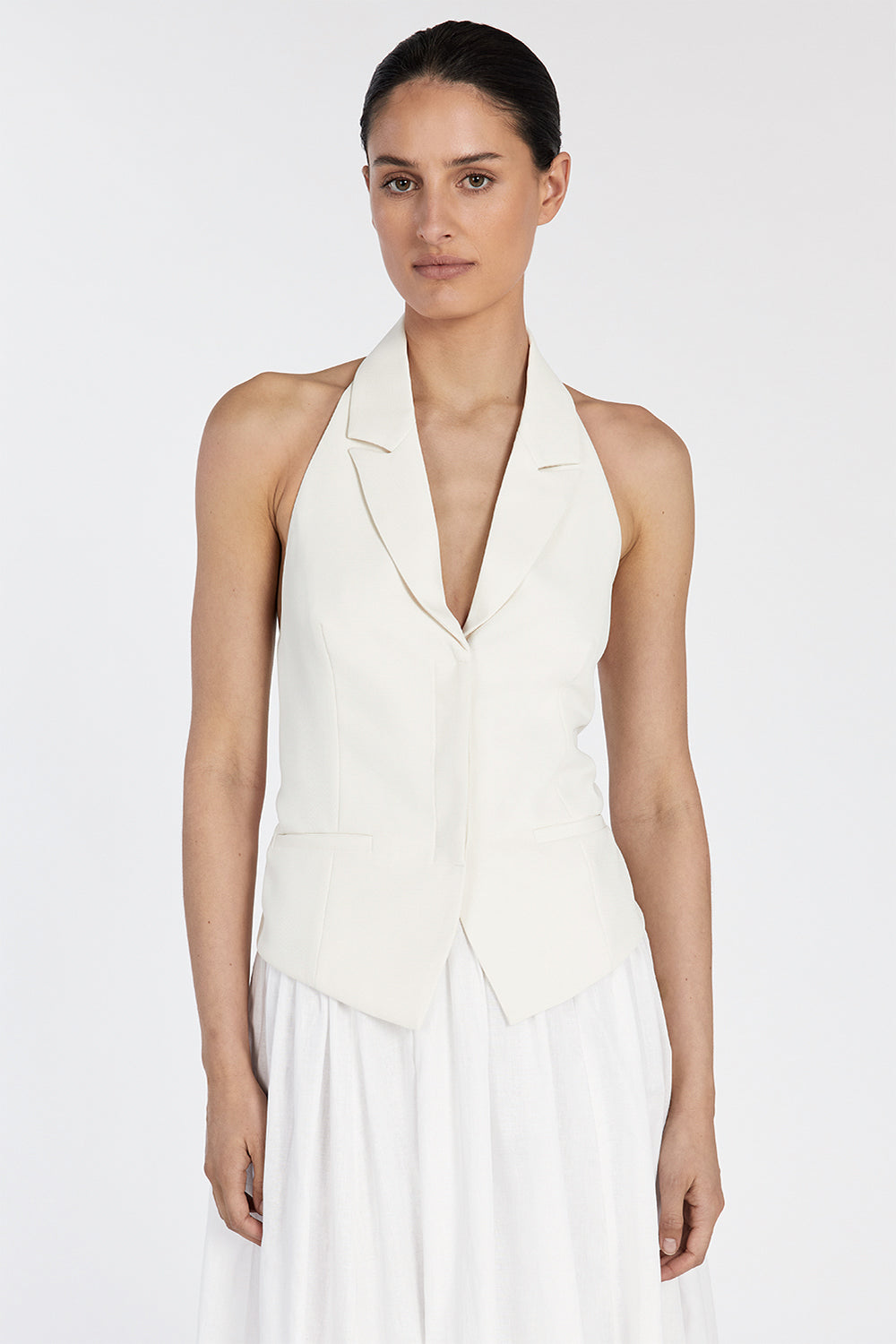 Liberty Cream Halter Vest Top - Slim Fit with Adjustable Back Ties