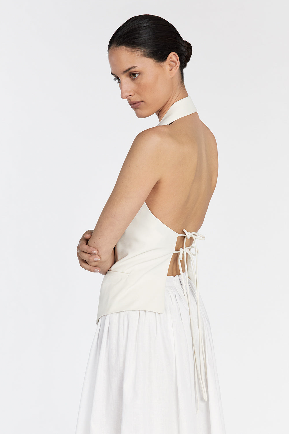 Liberty Cream Halter Vest Top - Slim Fit with Adjustable Back Ties