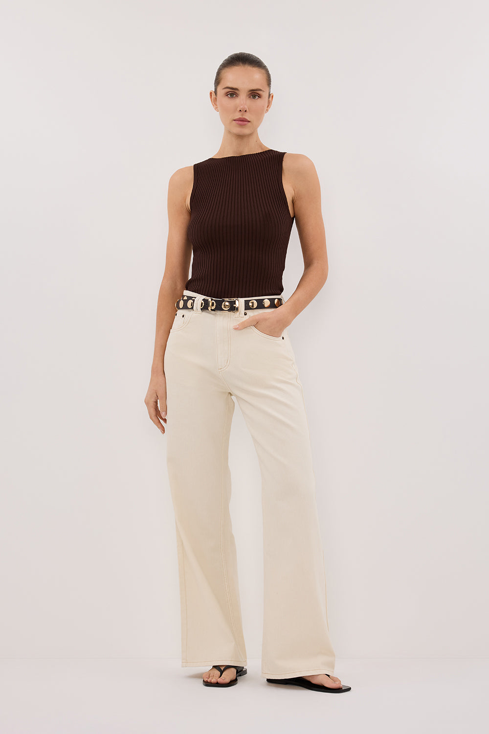 DISSH Sierra Bitter Chocolate Ribbed Knit Top Sleeveless