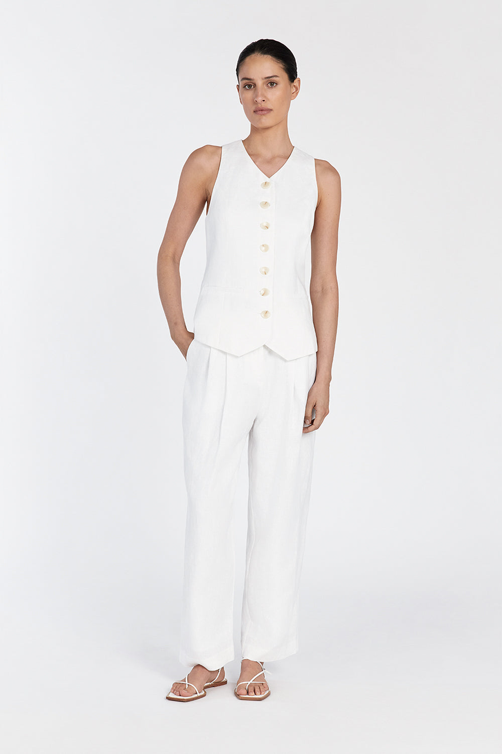 Billy High Waisted White Linen Tapered Pants