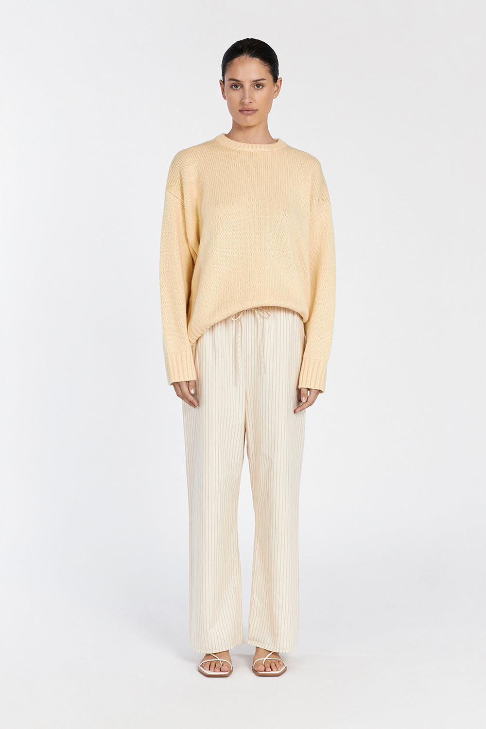 Lilah Lemon Chunky Knit Jumper - Longline Wool Blend Sweater
