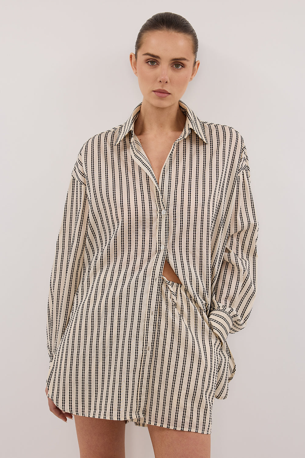 Ellie Oversized Stripe Shirt - Long Sleeve Button-Up Top