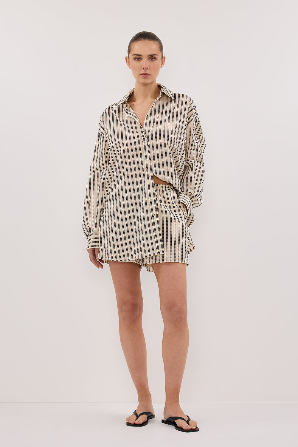 Ellie Oversized Stripe Shirt - Long Sleeve Button-Up Top