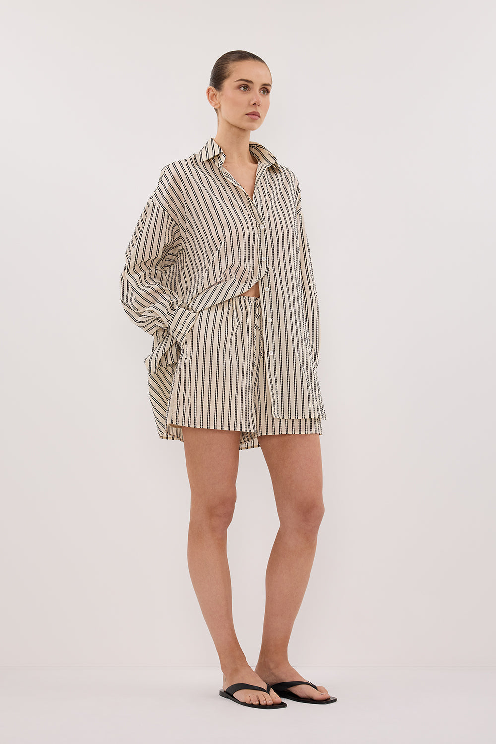 Ellie Oversized Stripe Shirt - Long Sleeve Button-Up Top