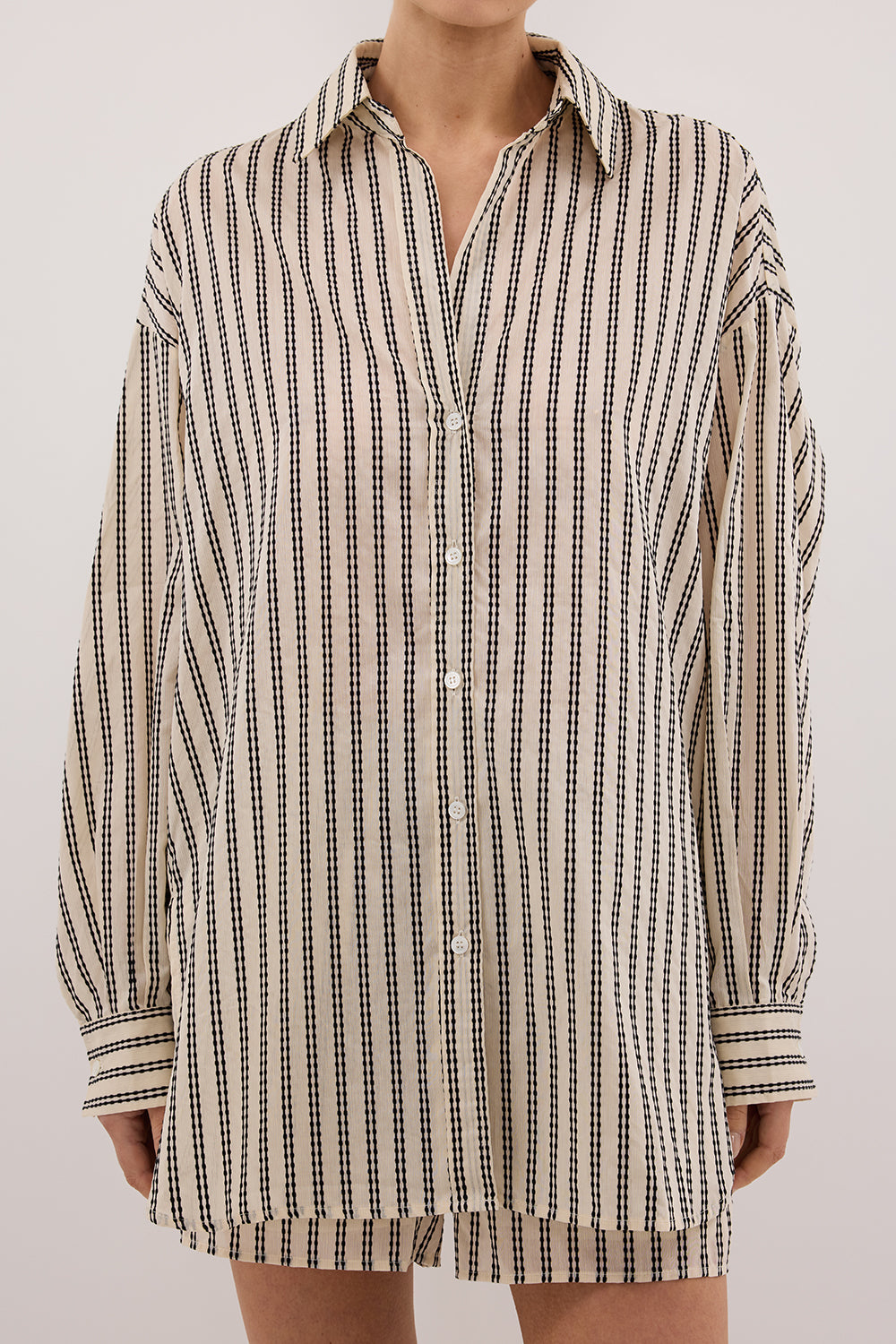 Ellie Oversized Stripe Shirt - Long Sleeve Button-Up Top