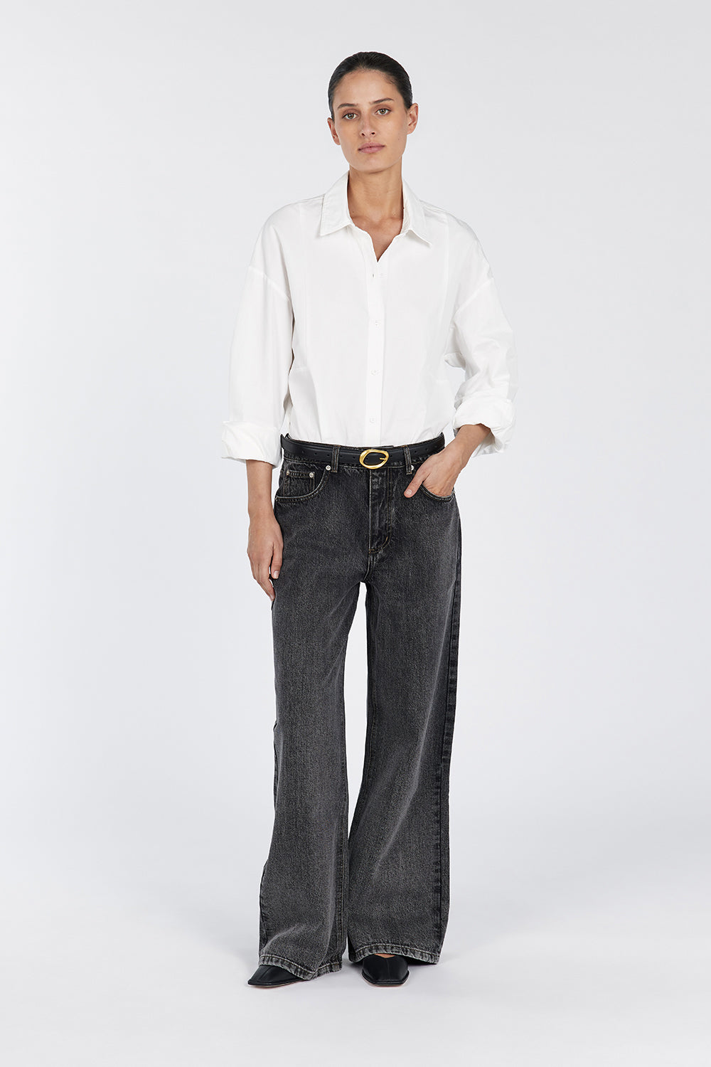 Women's Relaxed Fit White Cotton Shirt with Collar