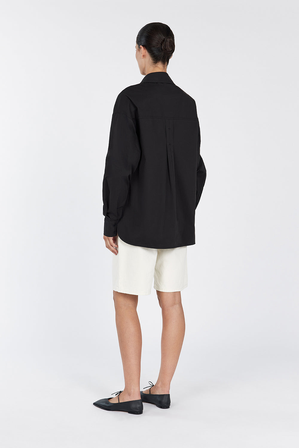 Women's Black Cotton Button-Up Shirt - Relaxed Fit Long Sleeve
