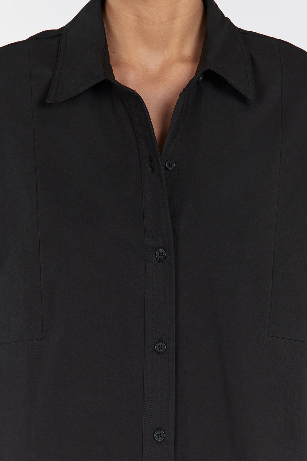 Women's Black Cotton Button-Up Shirt - Relaxed Fit Long Sleeve