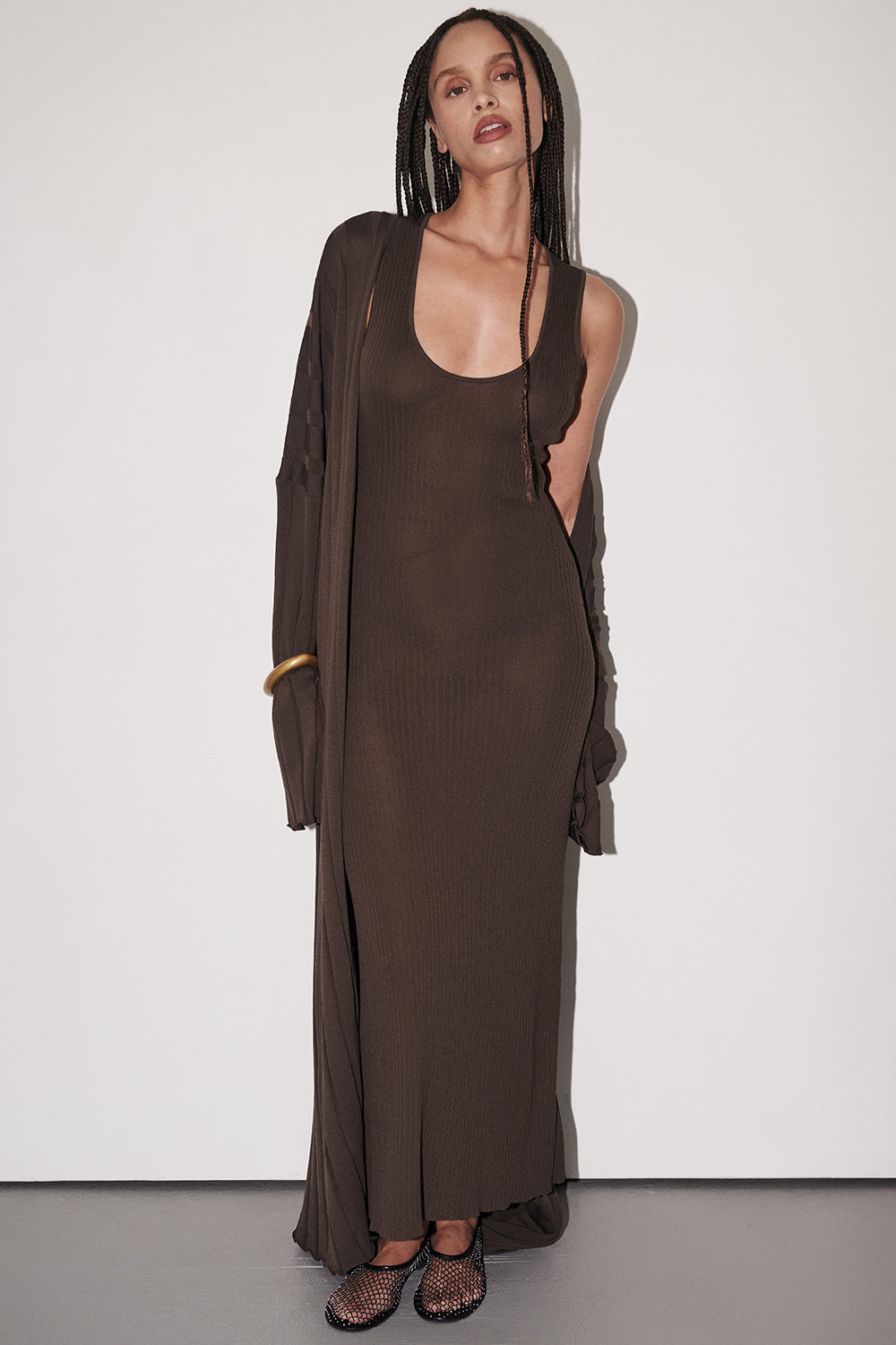 Eve Dark Olive Scoop Neck Ribbed Midi Dress