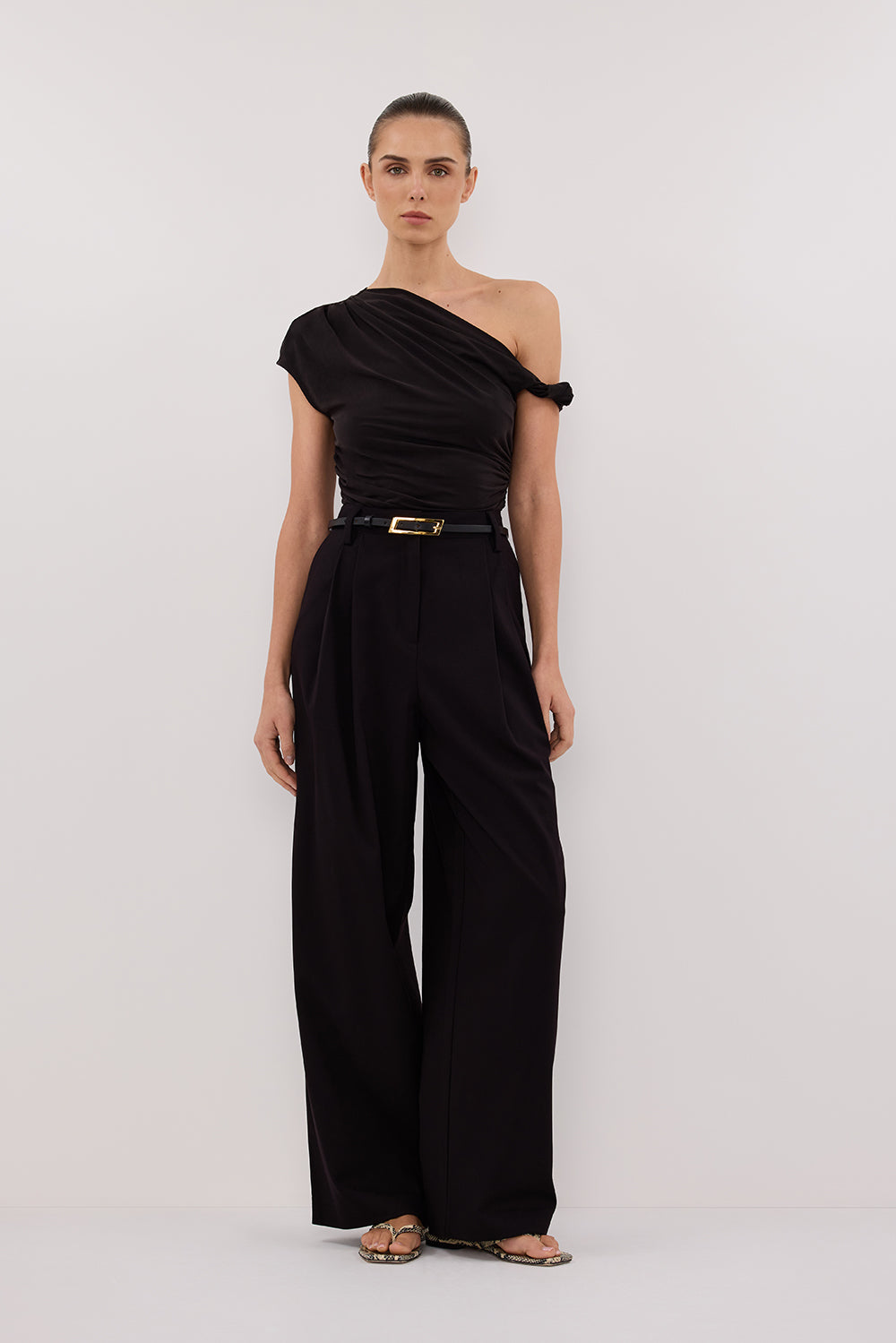 RIO Washed Black Off Shoulder Twist Knit Top