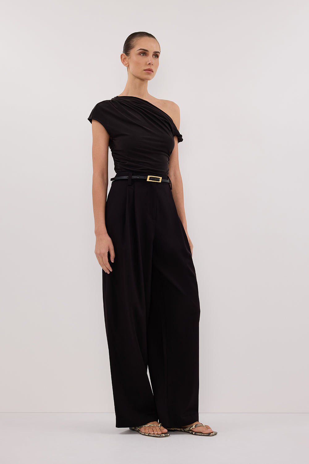 RIO Washed Black Off Shoulder Twist Knit Top