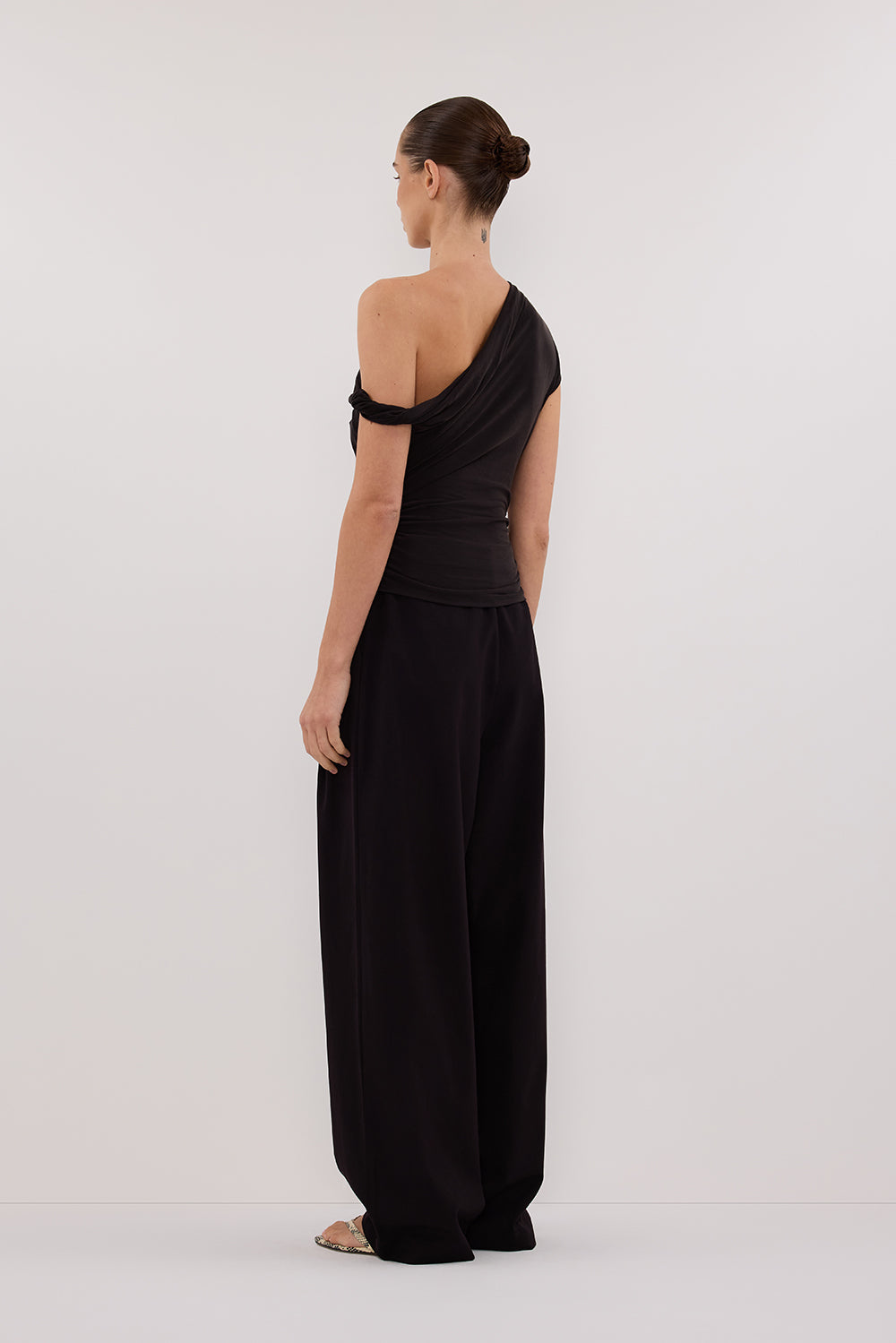 RIO Washed Black Off Shoulder Twist Knit Top