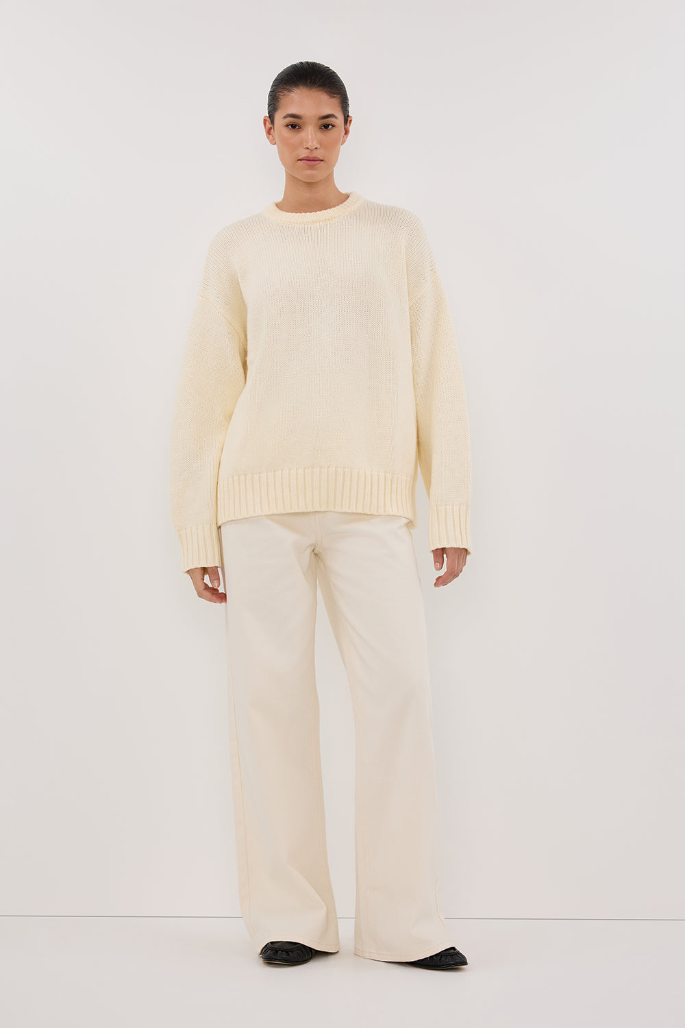 Lilah Cream Chunky Knit Longline Jumper - Relaxed Fit