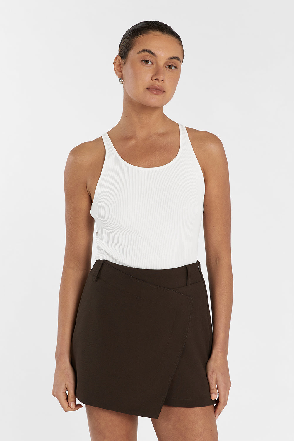 Julie Bitter Chocolate Tailored Skort with Concealed Shorts