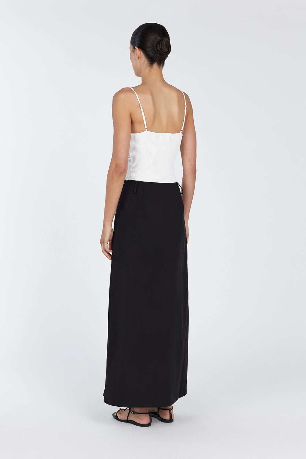 Astor Black Wrap Midi Skirt with Asymmetric Design & Belt Loops