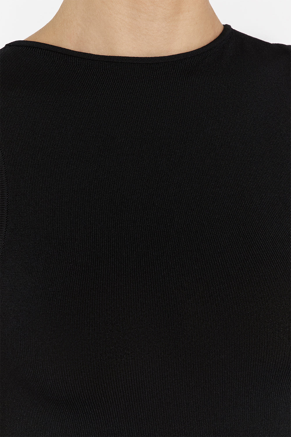 Ruby Black Boat Neck Sleeveless Knit Top - Form Fitting & Lightweight