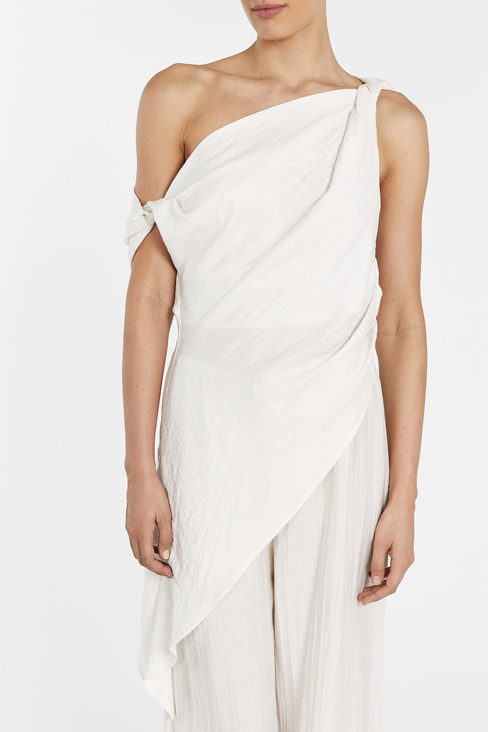 Jolie Cream Marle Asymmetrical Linen Blend Tunic Top