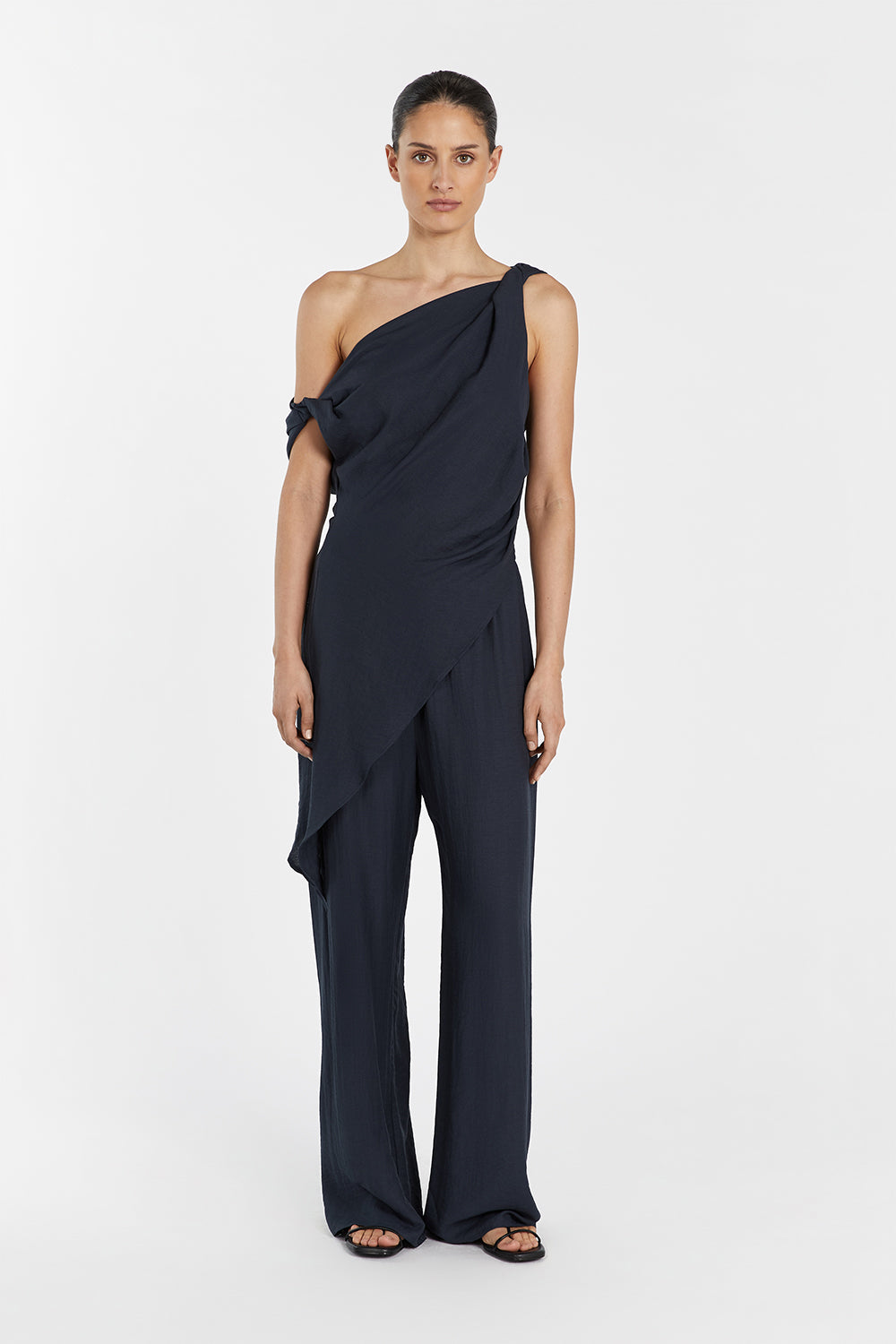 Asymmetrical Linen Blend Tunic Top with Off-Shoulder Design