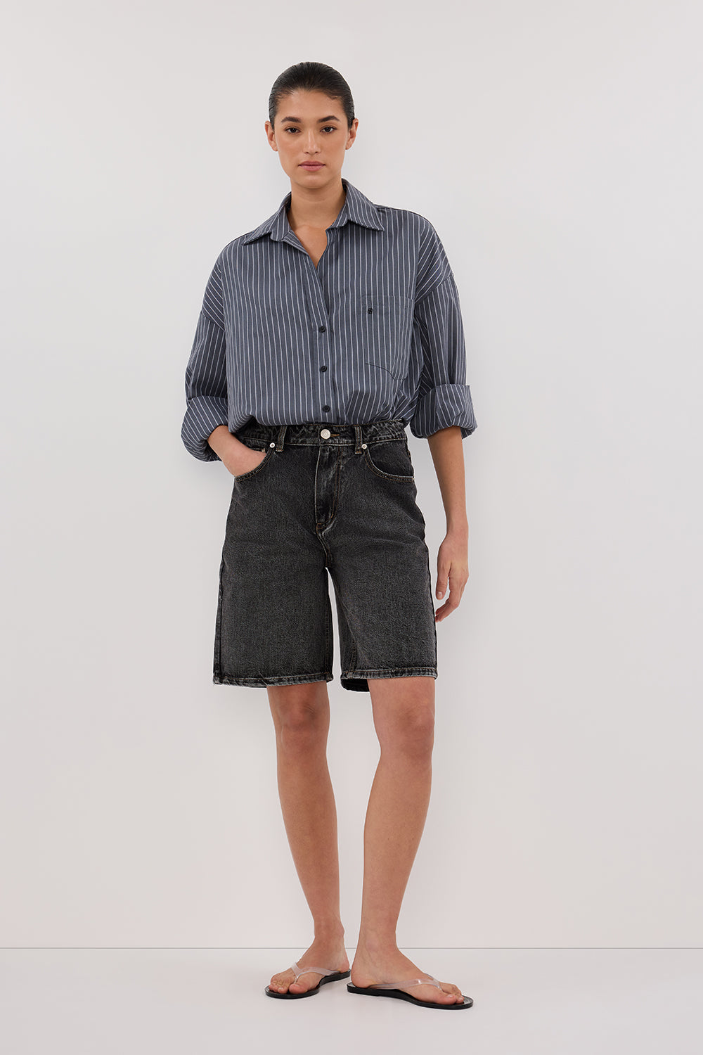 DISSH Mason Slate Stripe Oversized Button-Up Shirt