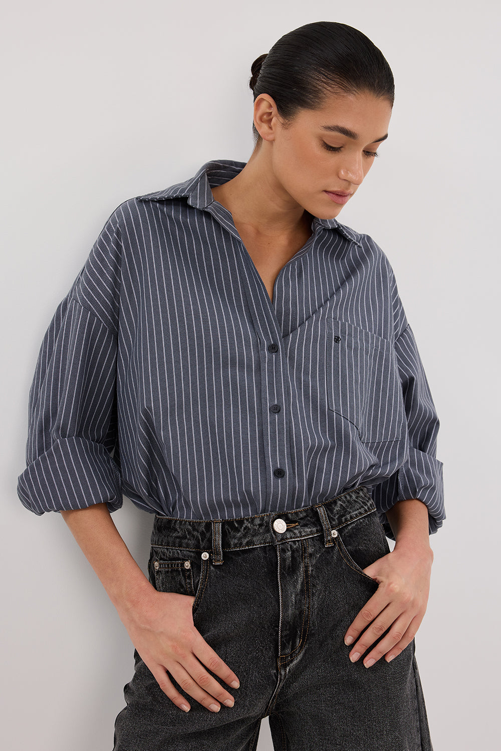 DISSH Mason Slate Stripe Oversized Button-Up Shirt