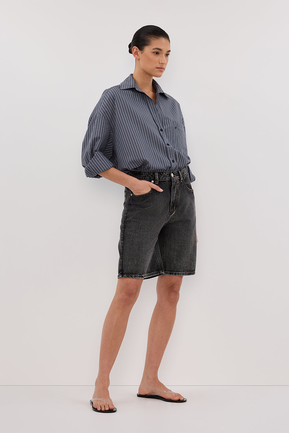 DISSH Mason Slate Stripe Oversized Button-Up Shirt