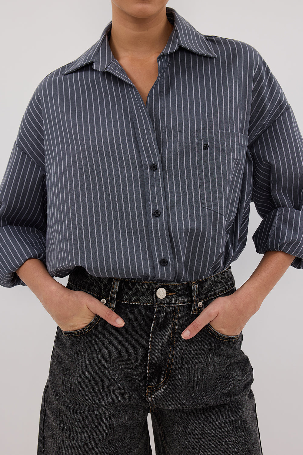 DISSH Mason Slate Stripe Oversized Button-Up Shirt
