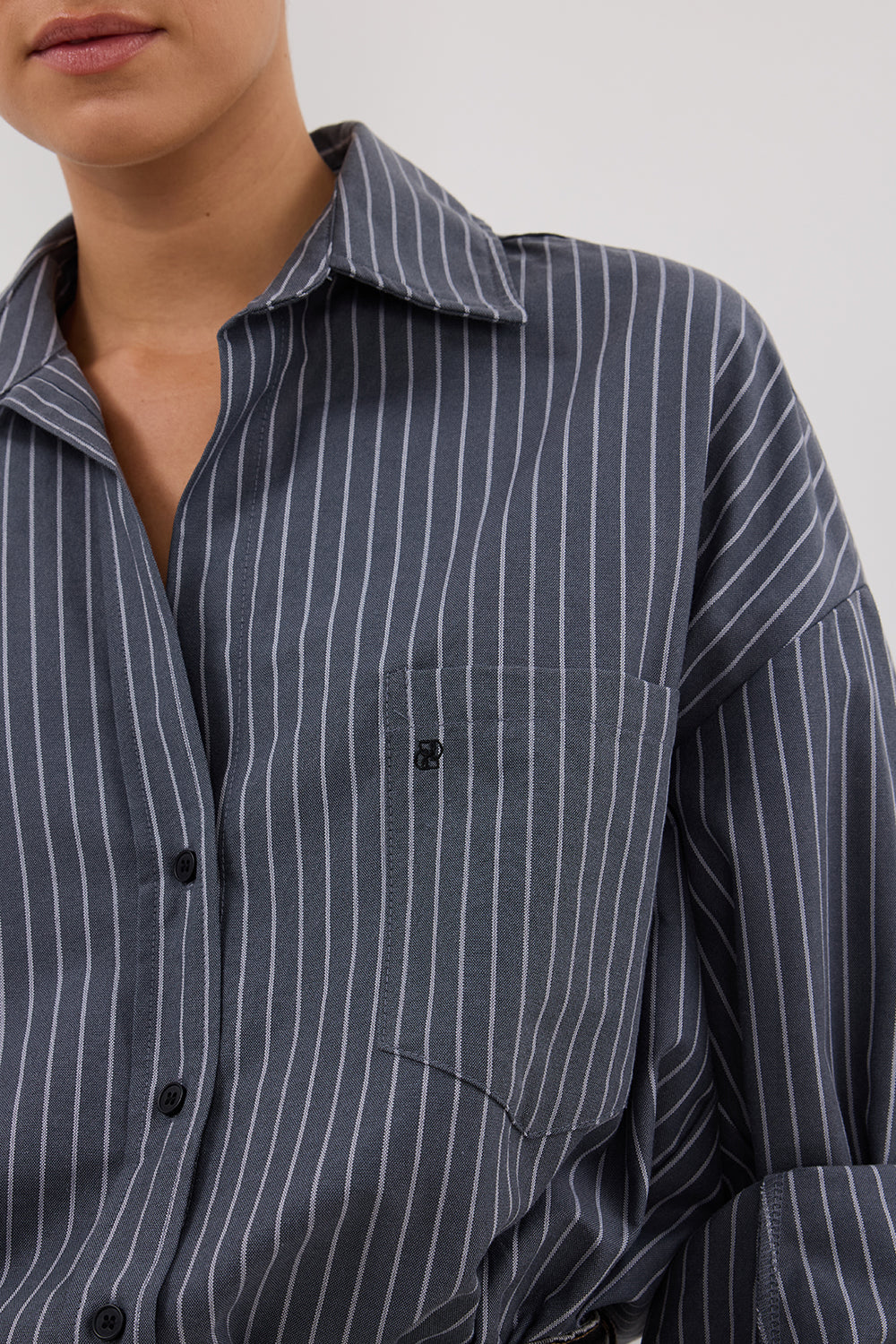 DISSH Mason Slate Stripe Oversized Button-Up Shirt