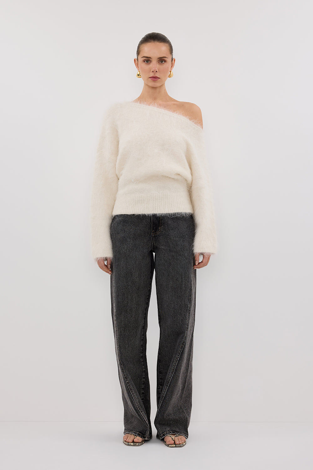 Salma Ivory Asymmetric Neckline Knit Jumper - Relaxed Fit