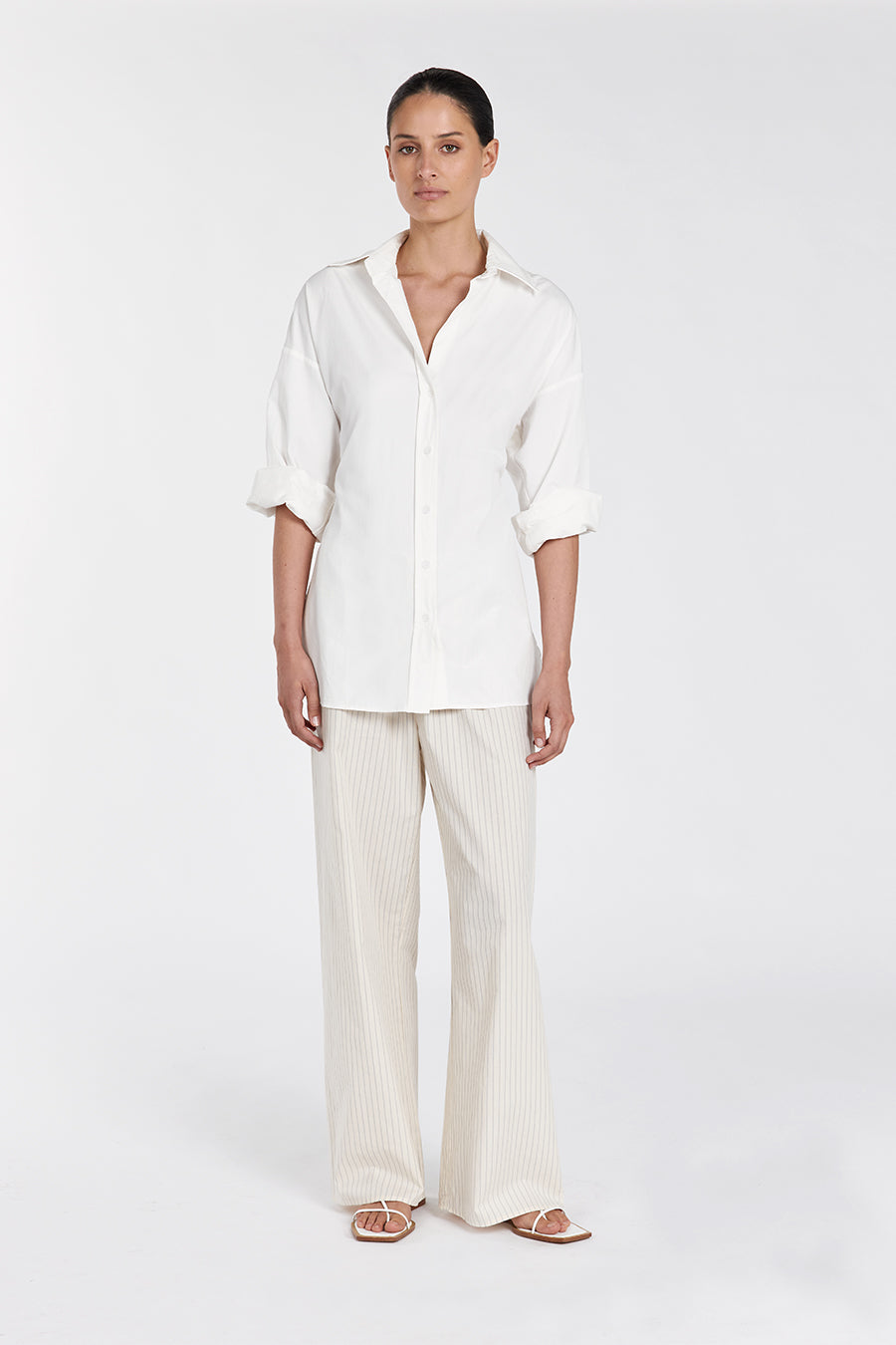 Blake White Oversized Tie-Front Shirt with Adjustable Waist