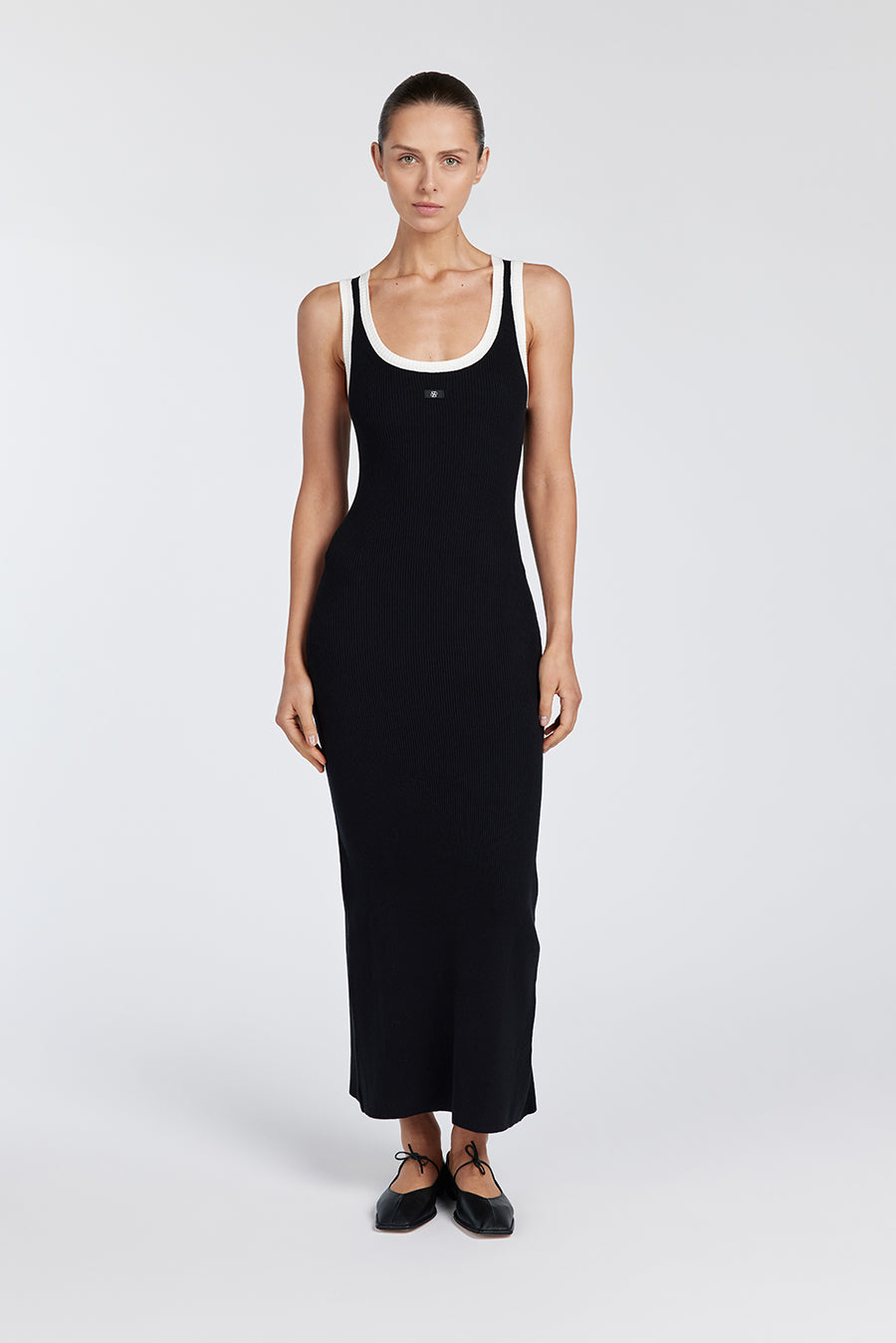 DISSH Signature Black Contrast Midi Dress - Form Fitting Knit