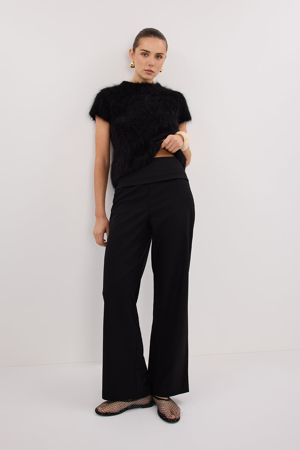 Rita Black Tailored Women's Pants with Side Zip & Waistband Detail