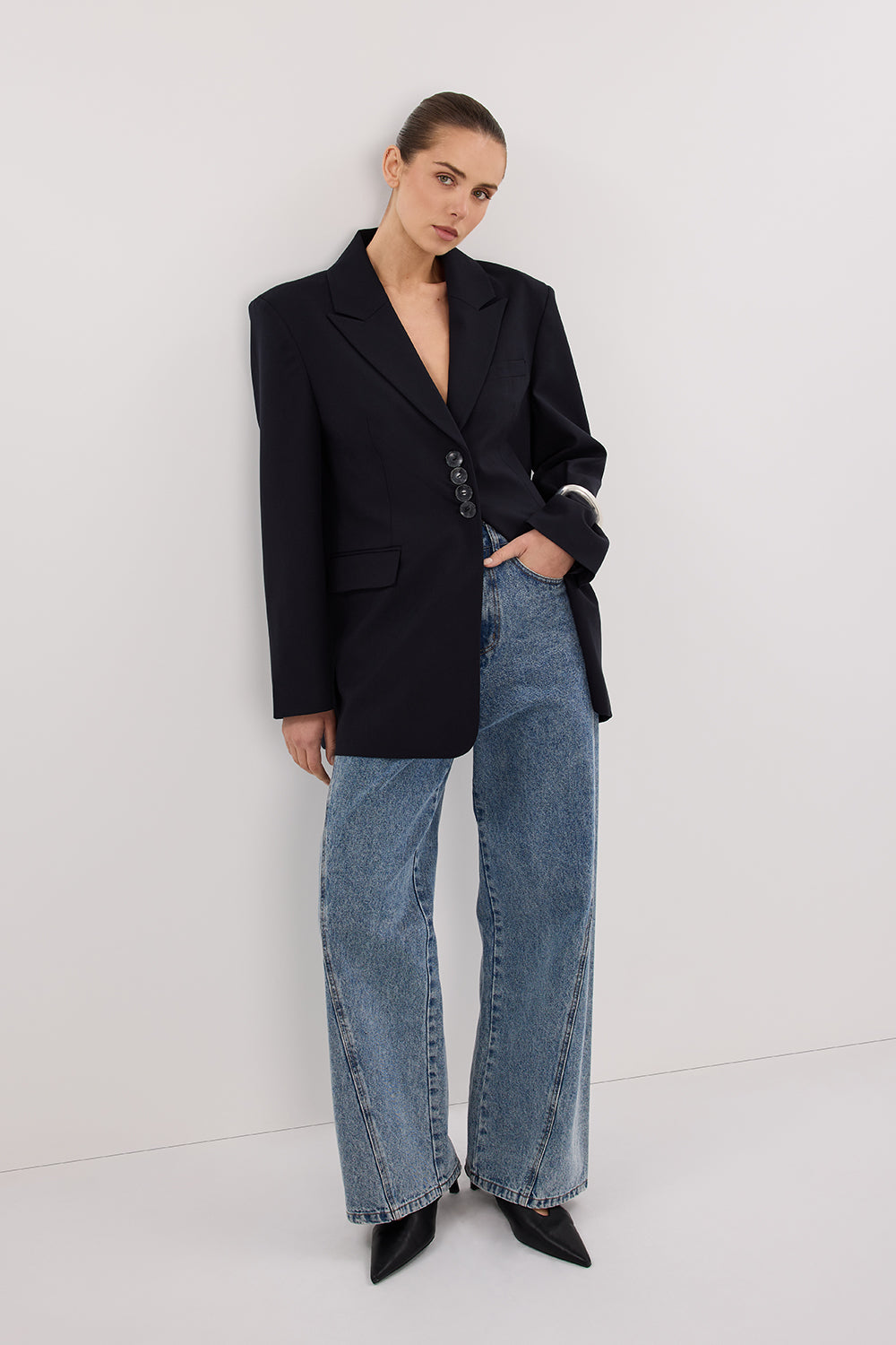 Andie Ink Oversized Tailored Blazer with Marble Buttons