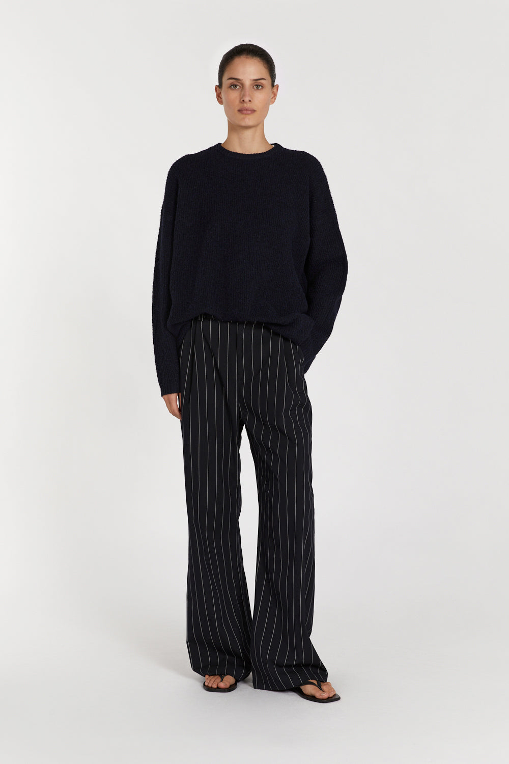 Anderson Midnight Knit Sweater - Slouchy Longline Jumper with Crew Neck