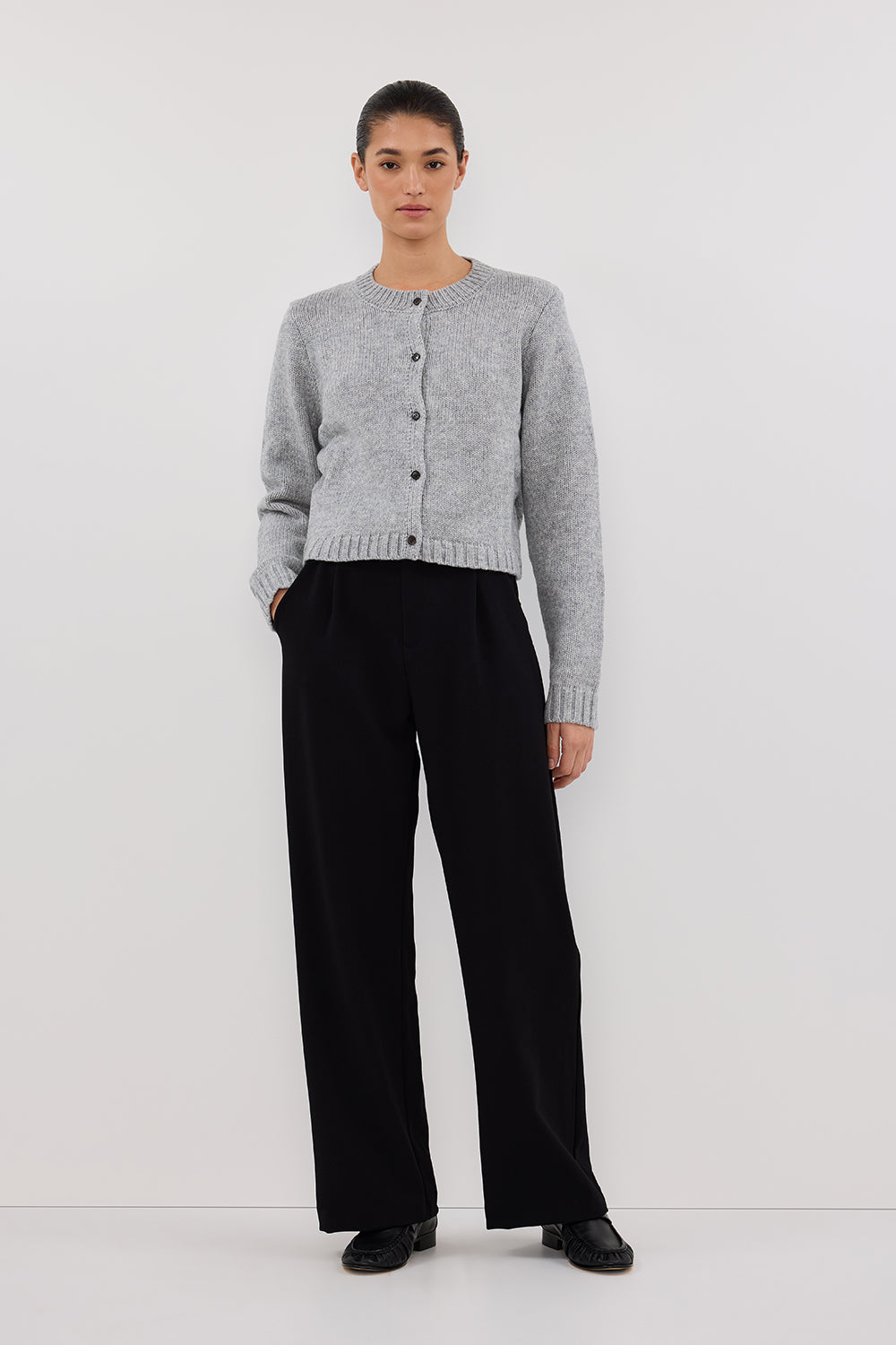Foster Silver Marle Wool Cardigan - Cropped Boxy Knit
