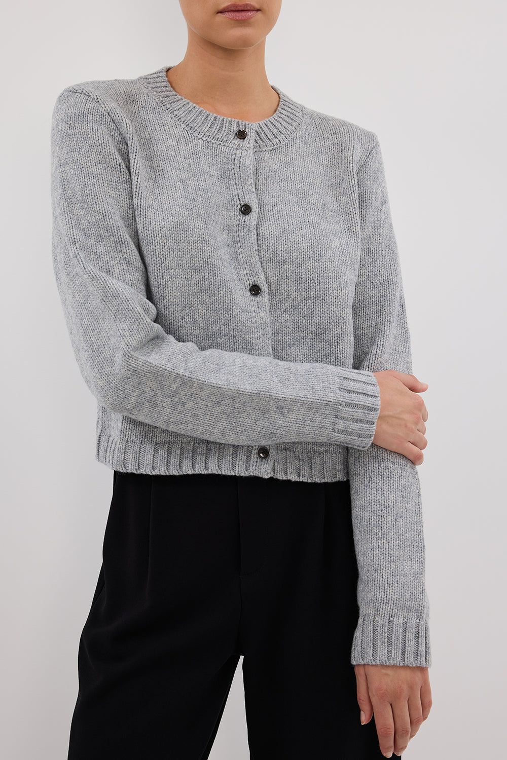 Foster Silver Marle Wool Cardigan - Cropped Boxy Knit