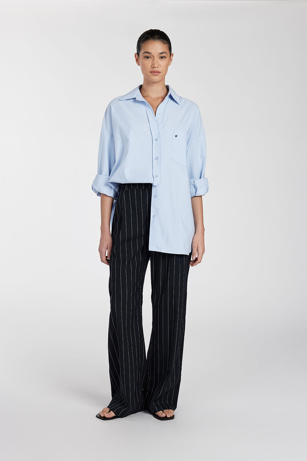 Navy Stripe Relaxed Fit Pants - High Rise Tailored Suiting