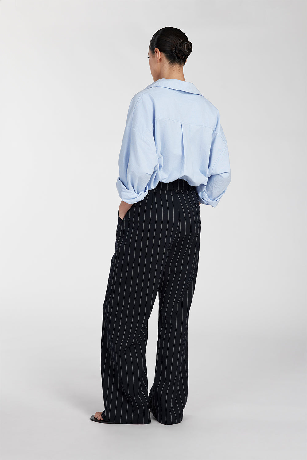Navy Stripe Relaxed Fit Pants - High Rise Tailored Suiting
