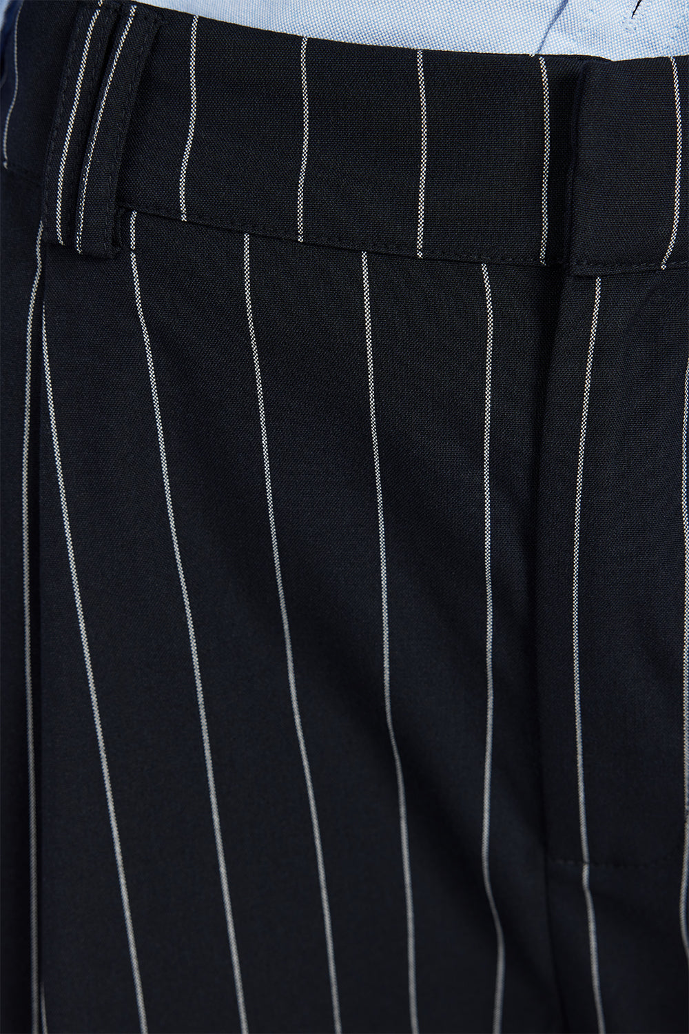 Navy Stripe Relaxed Fit Pants - High Rise Tailored Suiting
