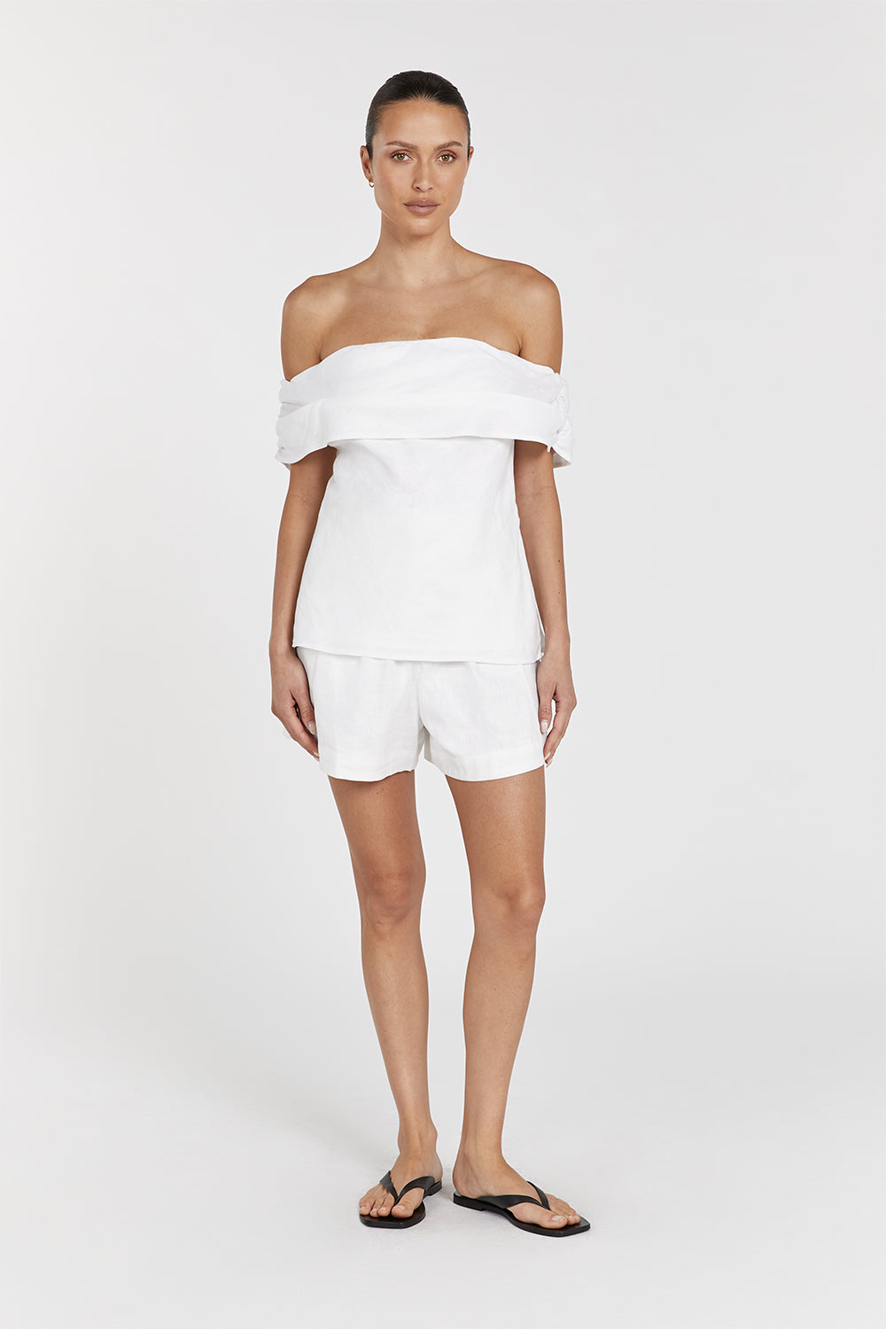 Women's White Linen Off Shoulder Top - Sadie Elegant Blouse