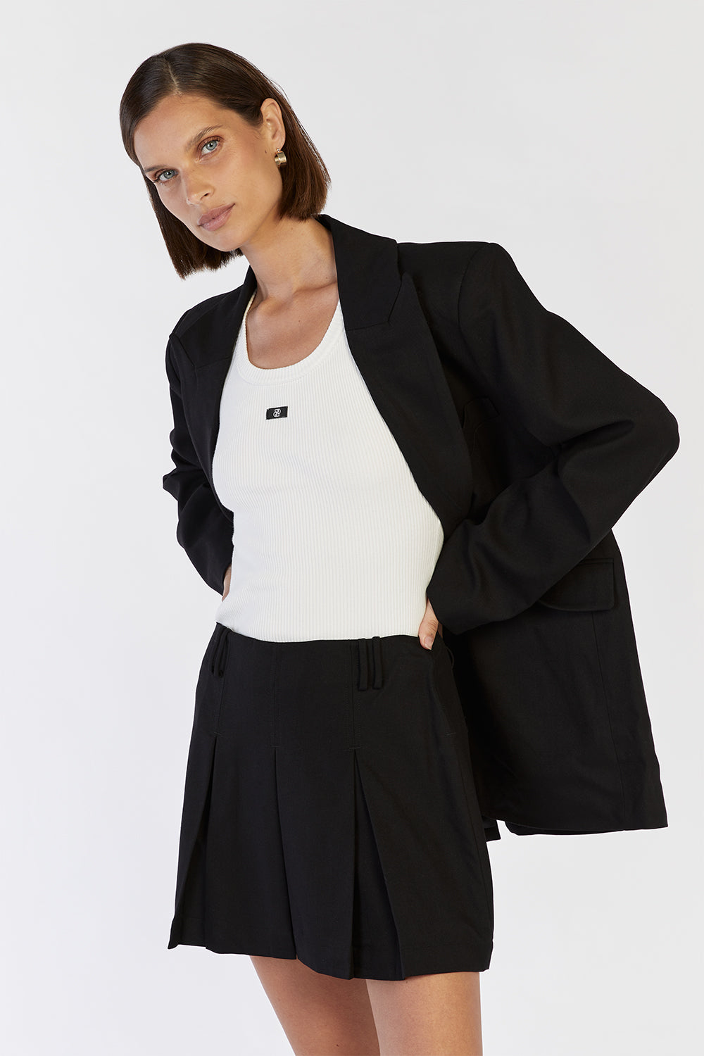 Bruna Black Pleated Mini Skirt with Invisible Zipper