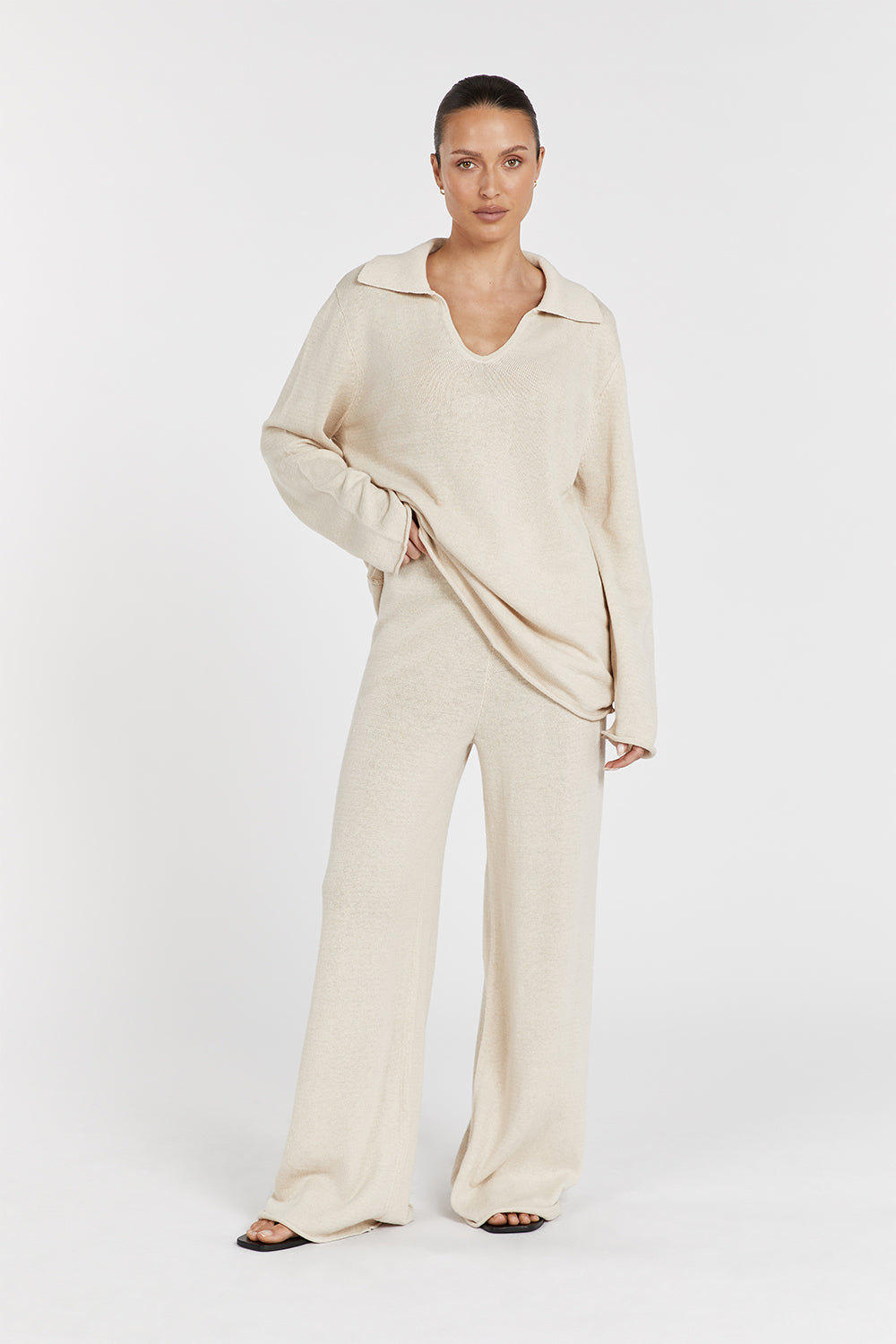 Alder High Waisted Linen Cotton Knit Pants - Relaxed Wide Leg