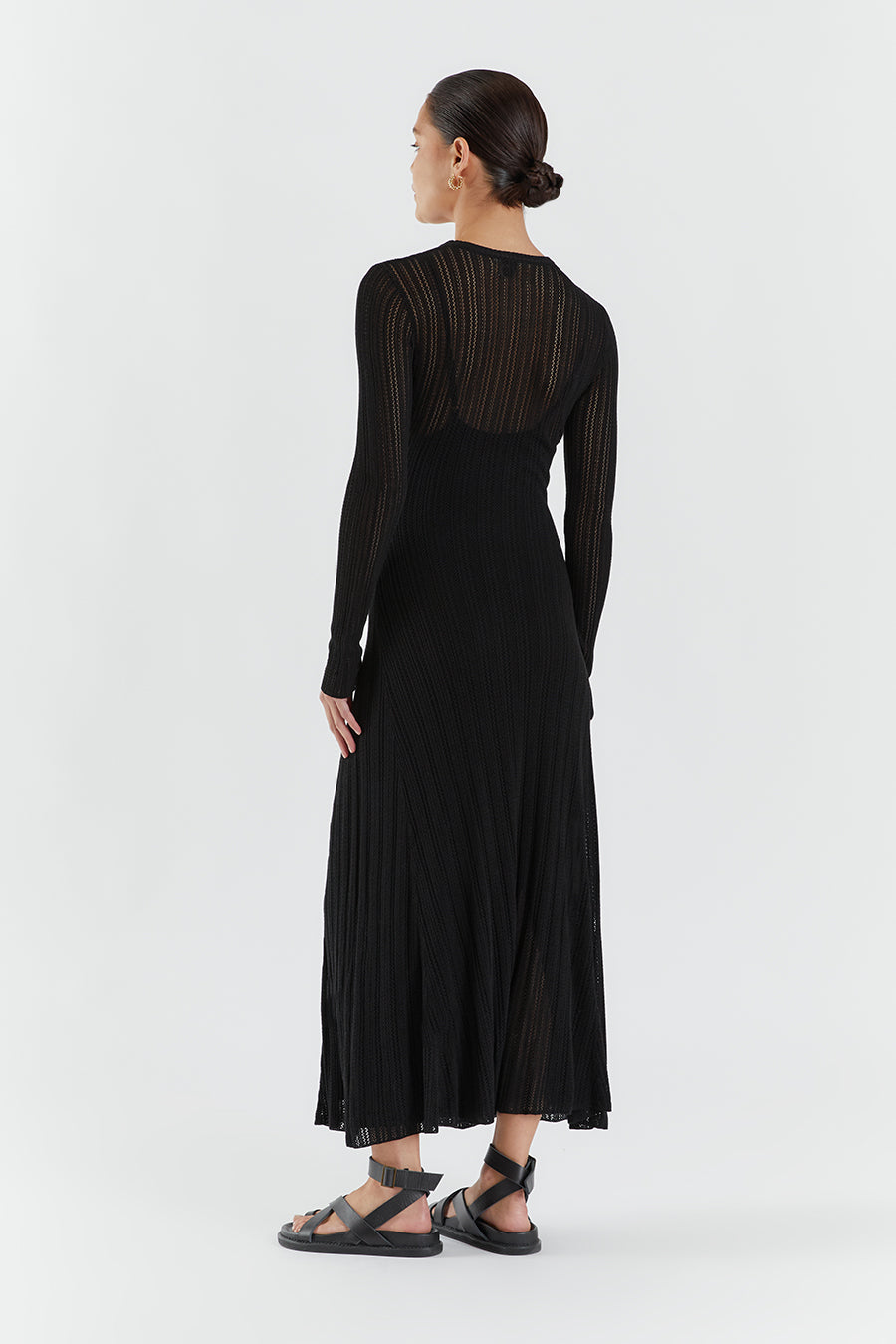 Estella Black Pointelle Knit Midi Dress with Removable Lining
